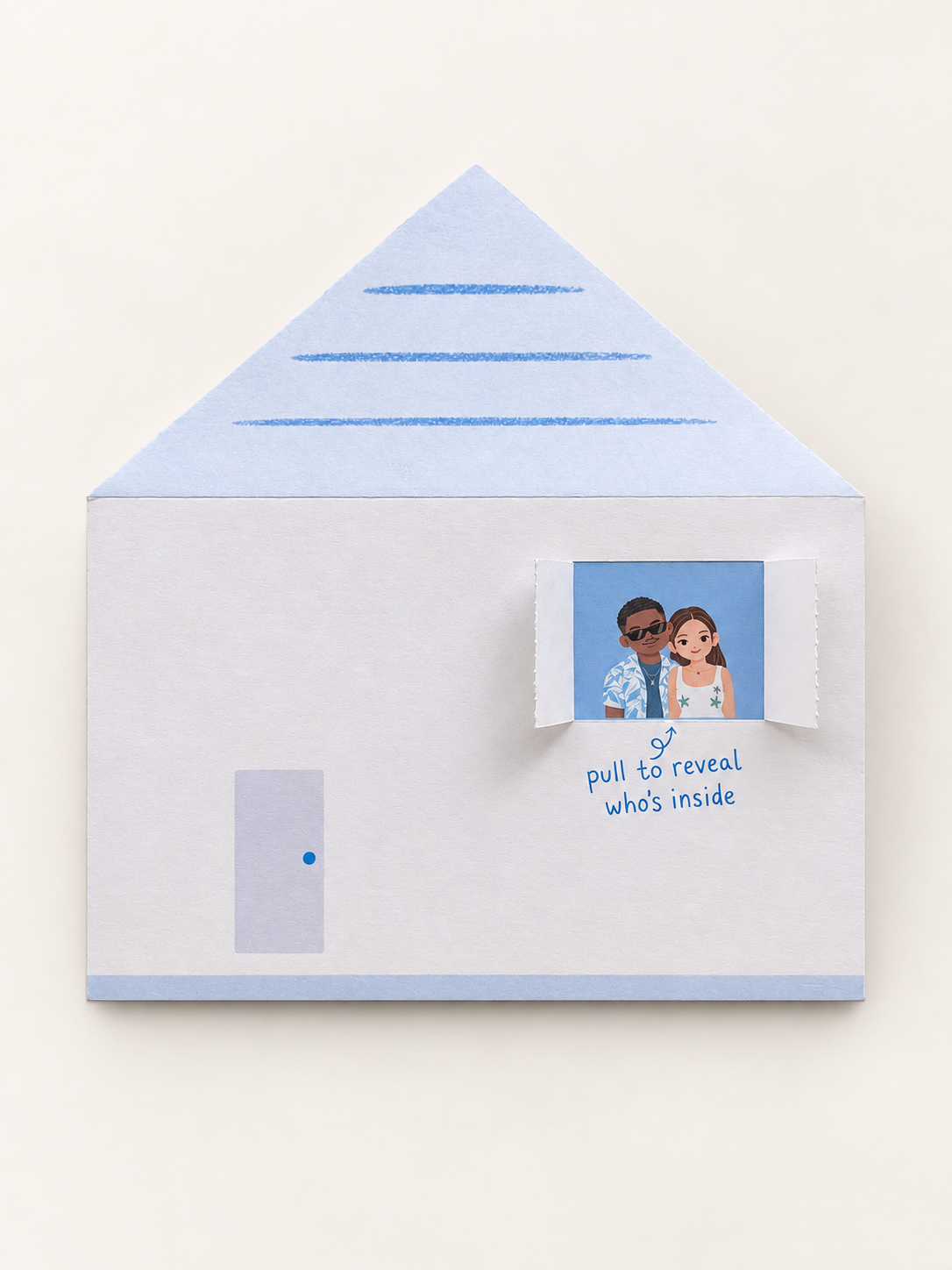 Personalized illustration of a couple inside the envelope window